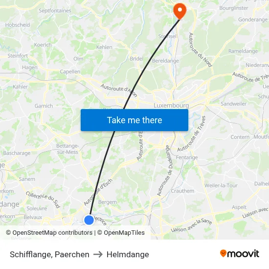 Schifflange, Paerchen to Helmdange map