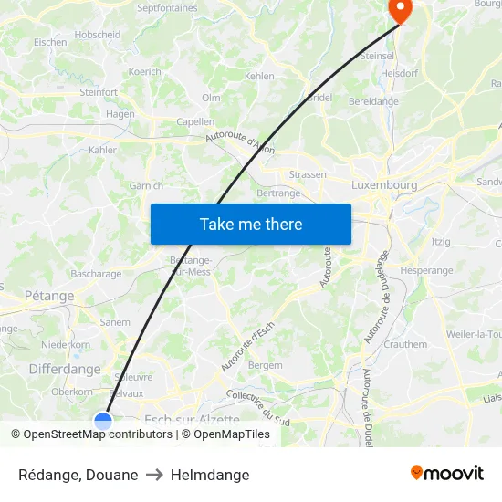 Rédange, Douane to Helmdange map