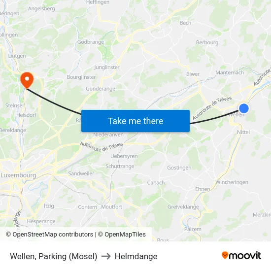 Wellen, Parking (Mosel) to Helmdange map