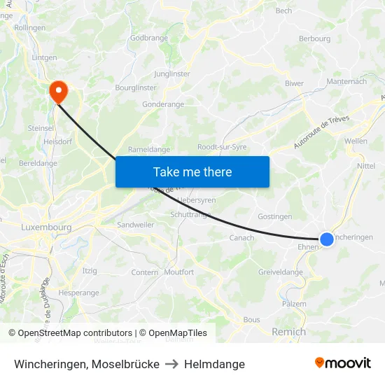 Wincheringen, Moselbrücke to Helmdange map