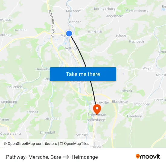 Pathway- Mersche, Gare to Helmdange map