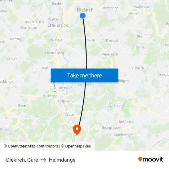 Diekirch, Gare to Helmdange map