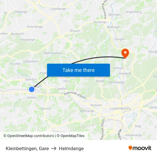 Kleinbettingen, Gare to Helmdange map