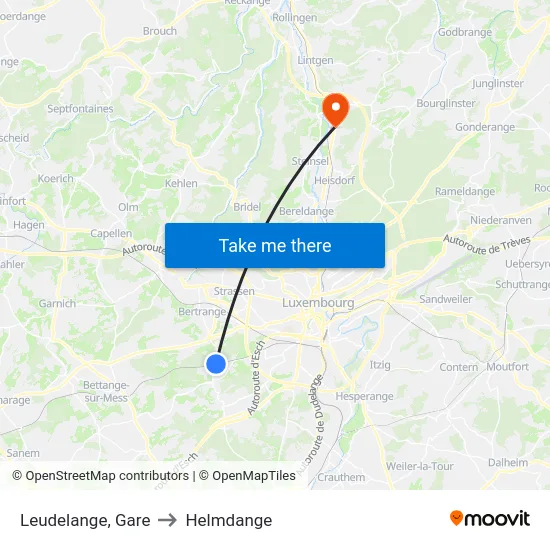 Leudelange, Gare to Helmdange map