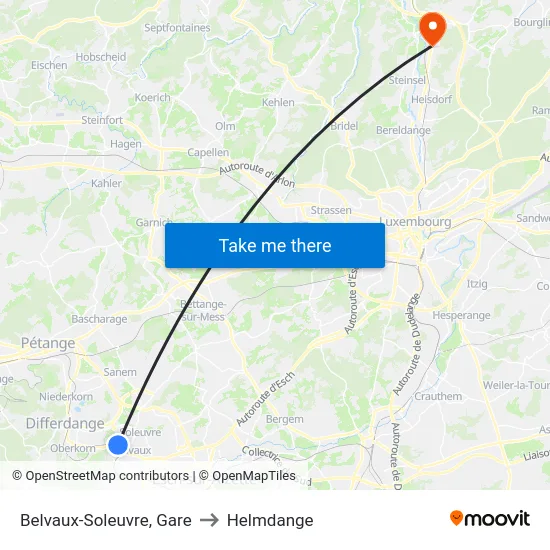 Belvaux-Soleuvre, Gare to Helmdange map