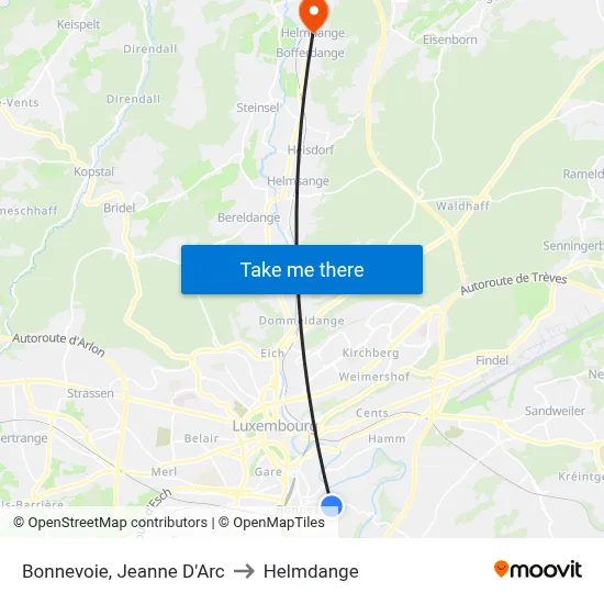 Bonnevoie, Jeanne D'Arc to Helmdange map