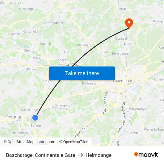 Bascharage, Continentale Gare to Helmdange map