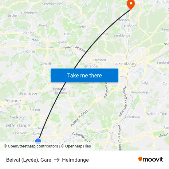 Belval (Lycée), Gare to Helmdange map