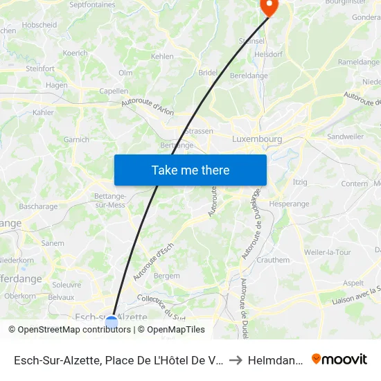 Esch-Sur-Alzette, Place De L'Hôtel De Ville to Helmdange map