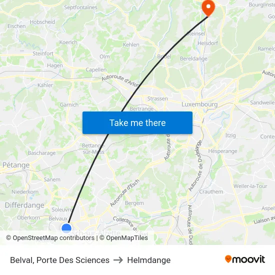 Belval, Porte Des Sciences to Helmdange map