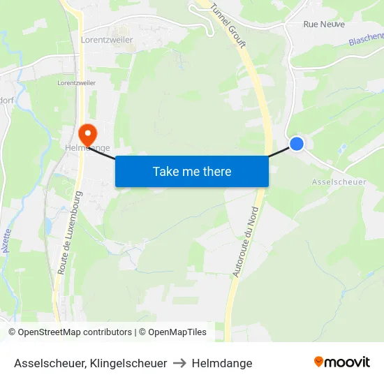 Asselscheuer, Klingelscheuer to Helmdange map