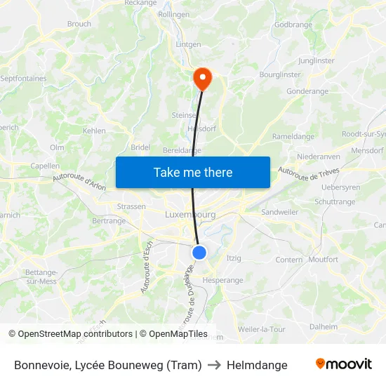 Bonnevoie, Lycée Bouneweg (Tram) to Helmdange map