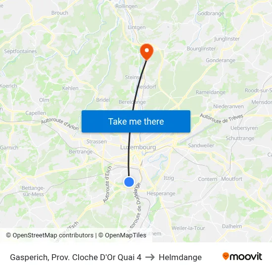 Gasperich, Prov. Cloche D'Or Quai 4 to Helmdange map