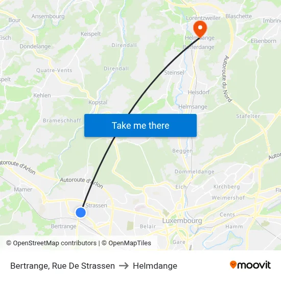Bertrange, Rue De Strassen to Helmdange map
