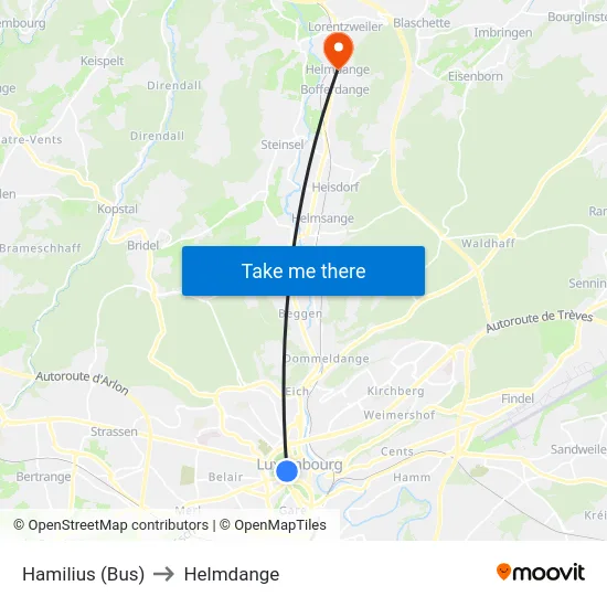 Hamilius (Bus) to Helmdange map