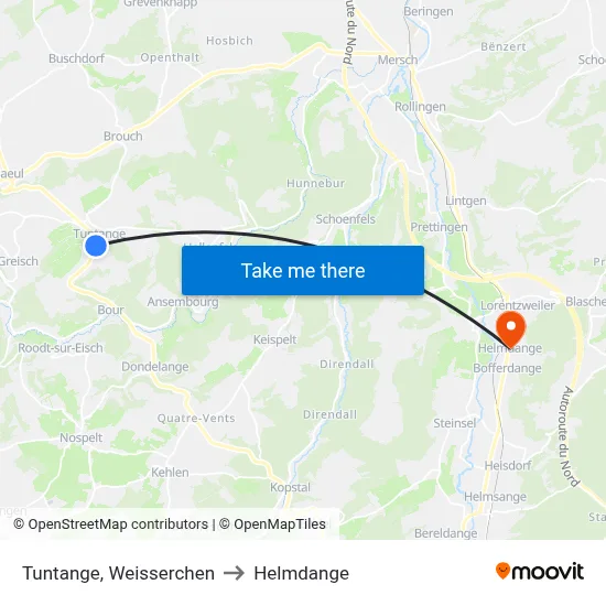 Tuntange, Weisserchen to Helmdange map