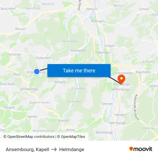 Ansembourg, Kapell to Helmdange map
