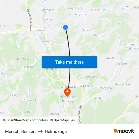 Mersch, Bënzert to Helmdange map