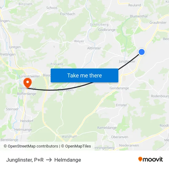 Junglinster, P+R to Helmdange map