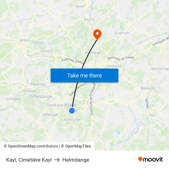 Kayl, Cimetière Kayl to Helmdange map