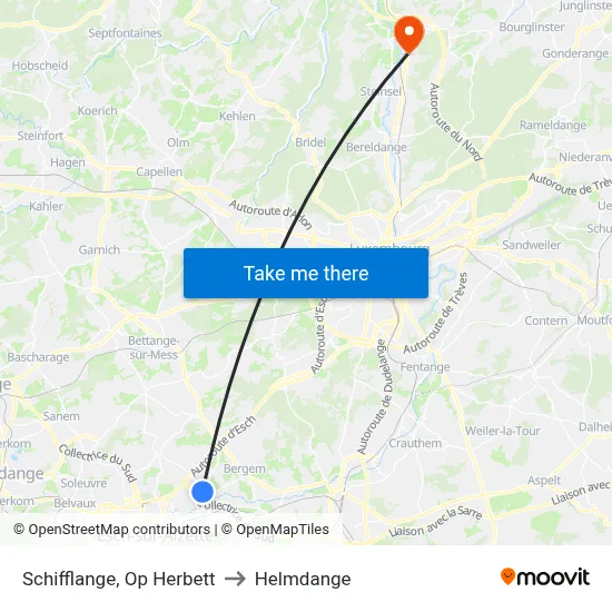 Schifflange, Op Herbett to Helmdange map