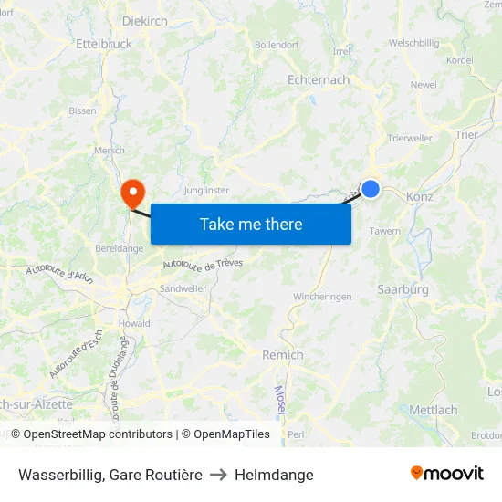 Wasserbillig, Gare Routière to Helmdange map