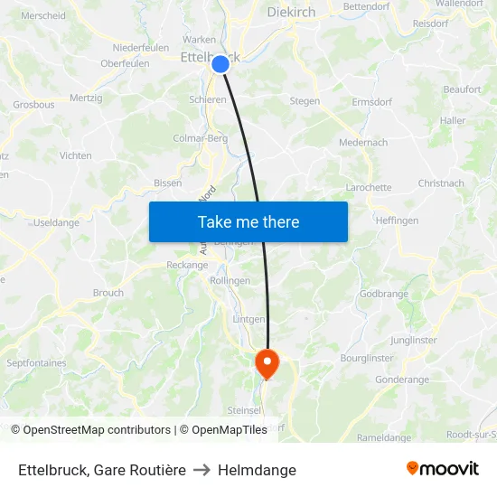 Ettelbruck, Gare Routière to Helmdange map