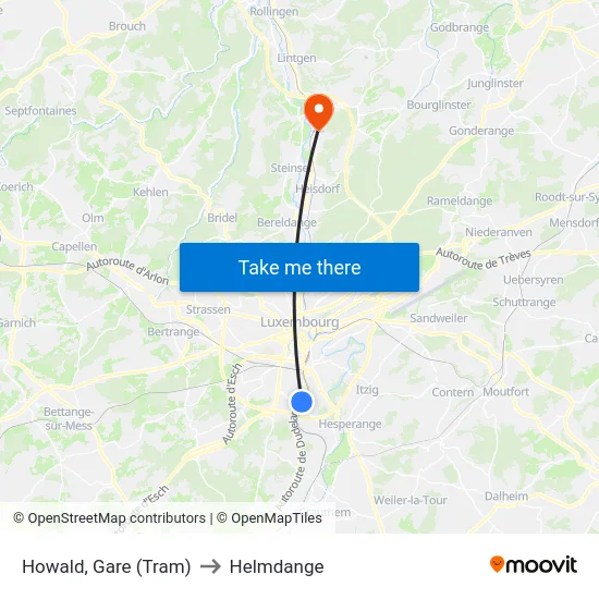 Howald, Gare (Tram) to Helmdange map