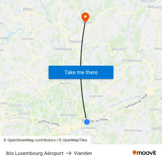 Ibis Luxembourg Aéroport to Vianden map