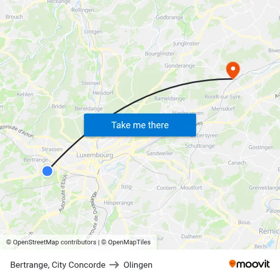 Bertrange, City Concorde to Olingen map