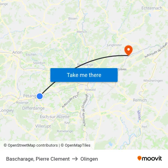 Bascharage, Pierre Clement to Olingen map