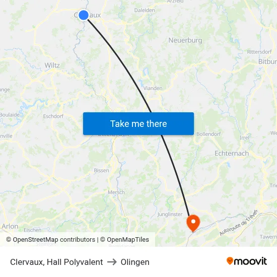 Clervaux, Hall Polyvalent to Olingen map