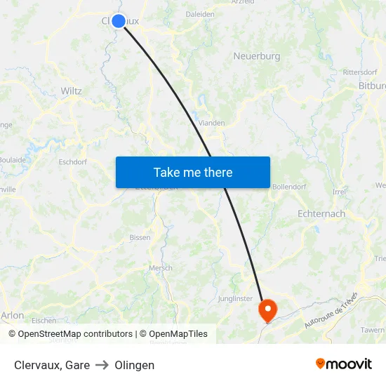 Clervaux, Gare to Olingen map