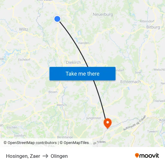 Hosingen, Zaer to Olingen map