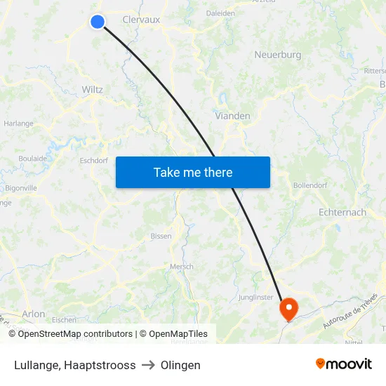 Lullange, Haaptstrooss to Olingen map