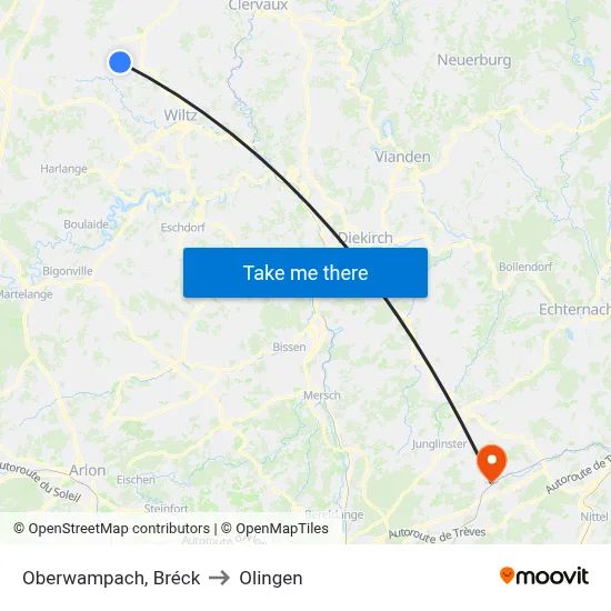 Oberwampach, Bréck to Olingen map