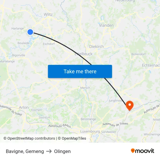 Bavigne, Gemeng to Olingen map