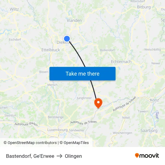Bastendorf, Ge'Erwee to Olingen map
