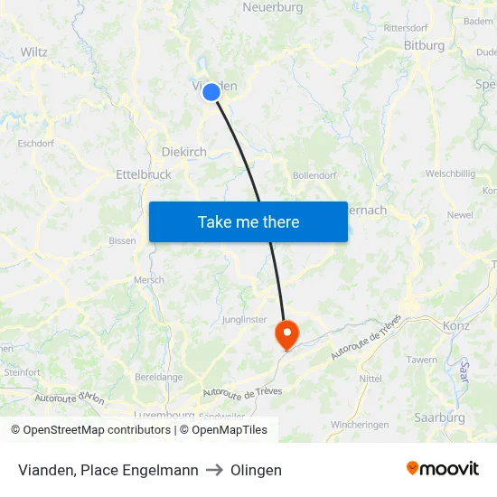 Vianden, Place Engelmann to Olingen map