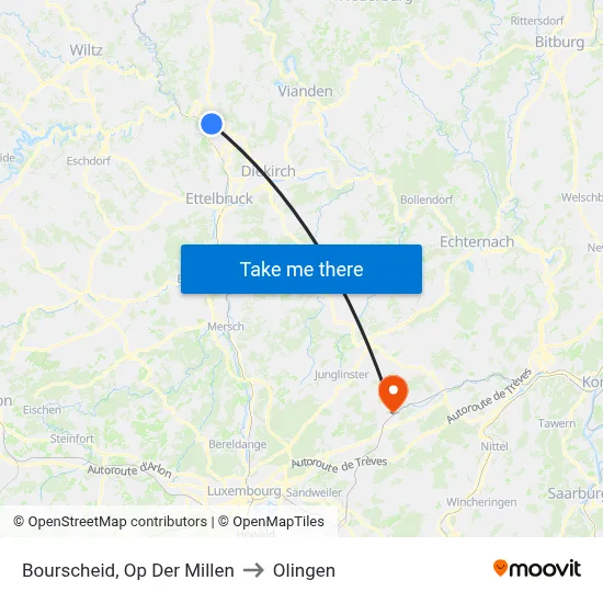 Bourscheid, Op Der Millen to Olingen map
