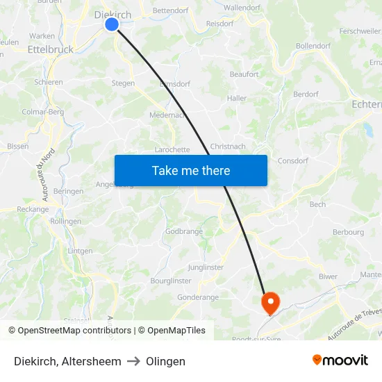 Diekirch, Altersheem to Olingen map
