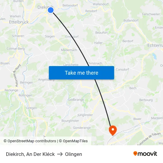 Diekirch, An Der Kléck to Olingen map