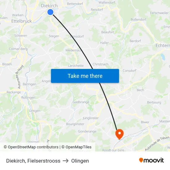 Diekirch, Fielserstrooss to Olingen map