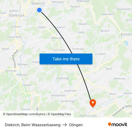 Diekirch, Beim Waasserbaseng to Olingen map