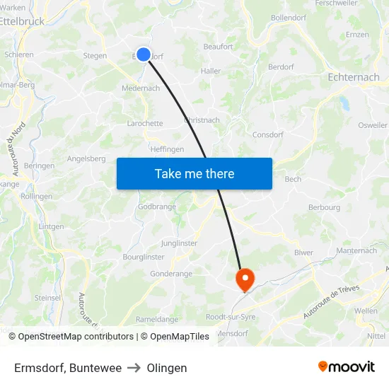 Ermsdorf, Buntewee to Olingen map