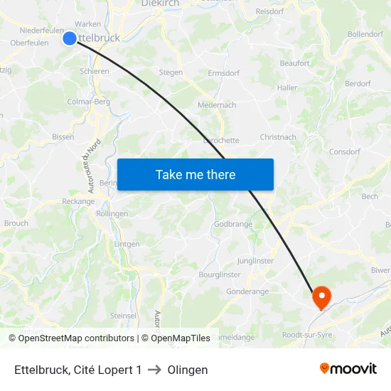 Ettelbruck, Cité Lopert 1 to Olingen map