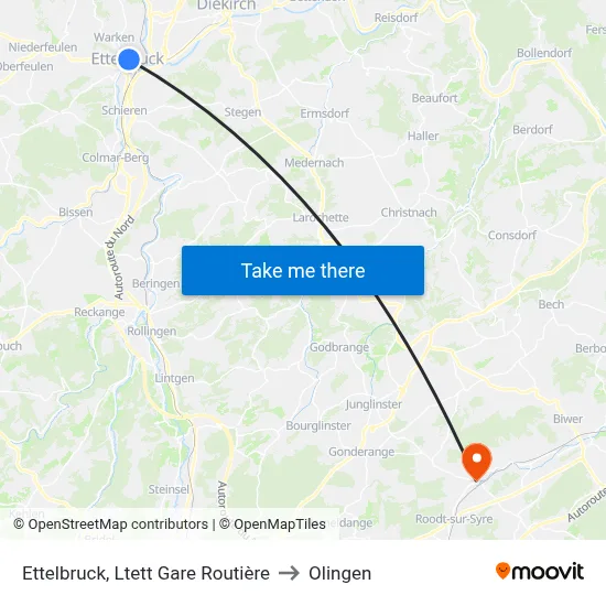 Ettelbruck, Ltett Gare Routière to Olingen map