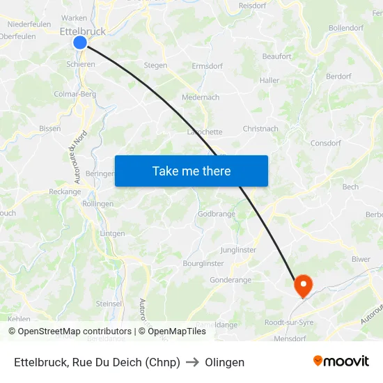 Ettelbruck, Rue Du Deich (Chnp) to Olingen map