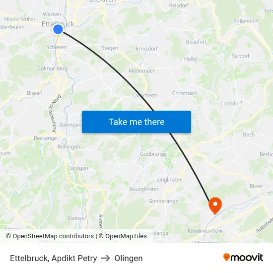 Ettelbruck, Apdikt Petry to Olingen map