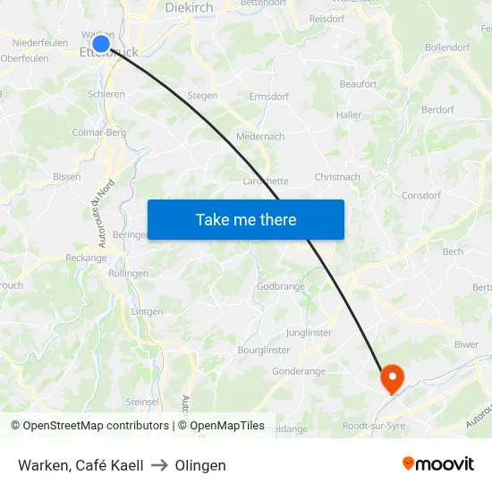 Warken, Café Kaell to Olingen map